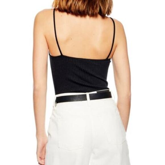 Topshop Black Ribbed Square Bodysuit Size 4 - Picture 2 of 6